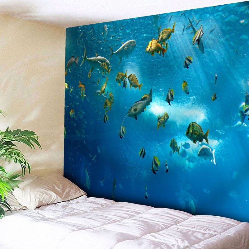 

Sea World Wall Hanging Fish Pattern Tapestry, Blue