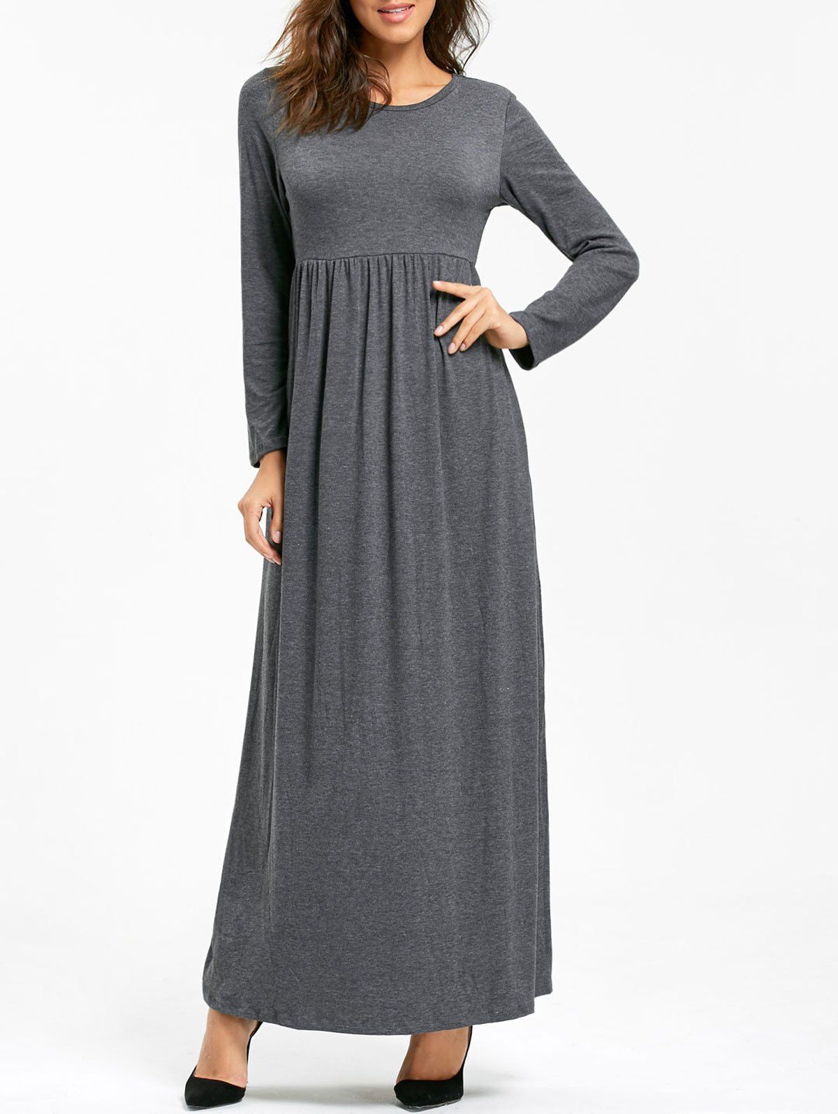 round neck long sleeve maxi dress