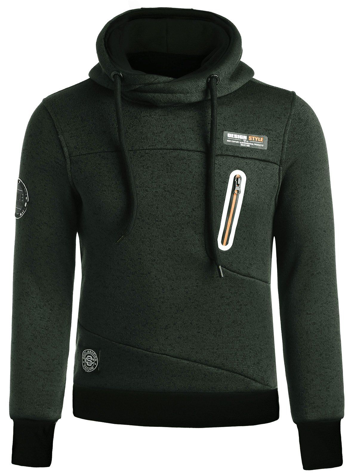 

Patches Zip Insert Funnel Neck Hoodie, Blackish green