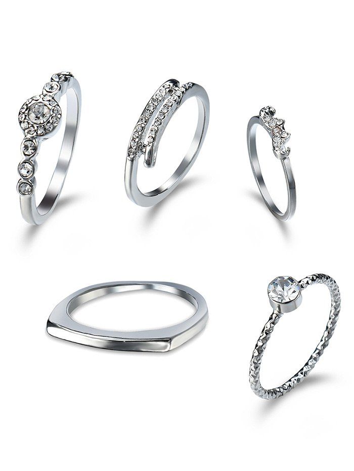 

Rhinestoned Finger Circle Ring Set, Silver