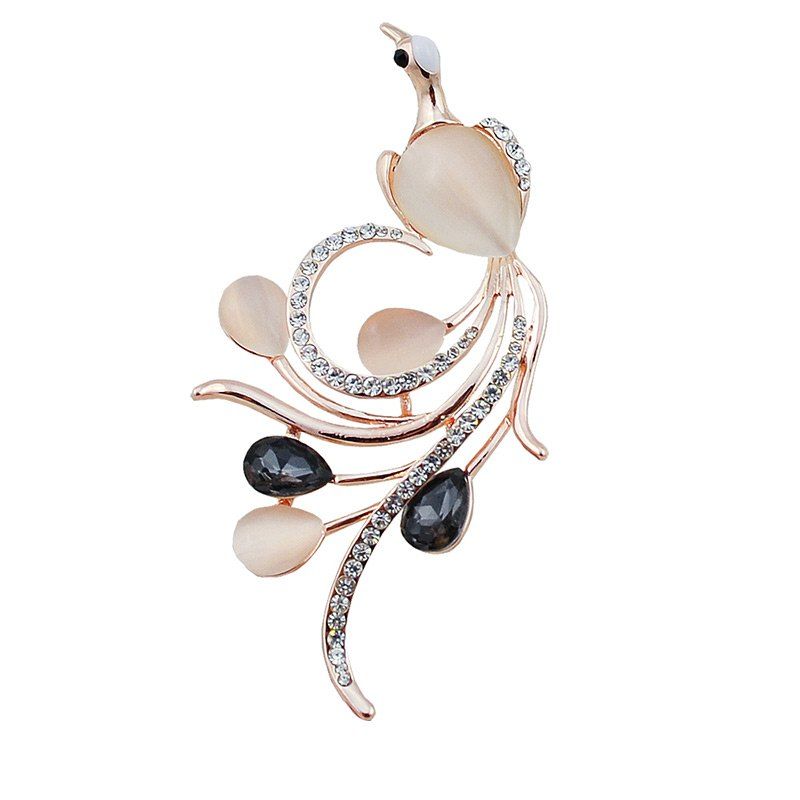 

Faux Opal Rhinestone Teardrop Peacock Brooch, Black