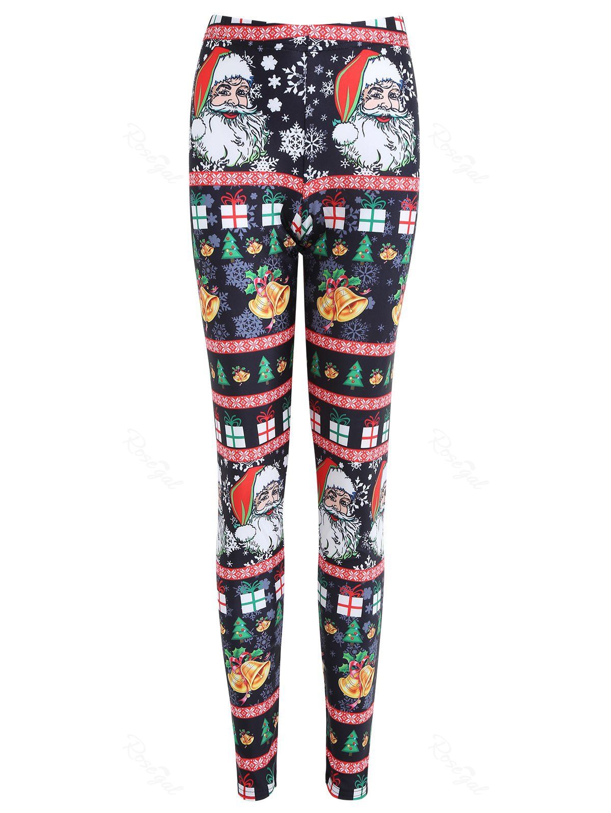 

Christmas Bell Santa Claus Print Plus Size Leggings, Black