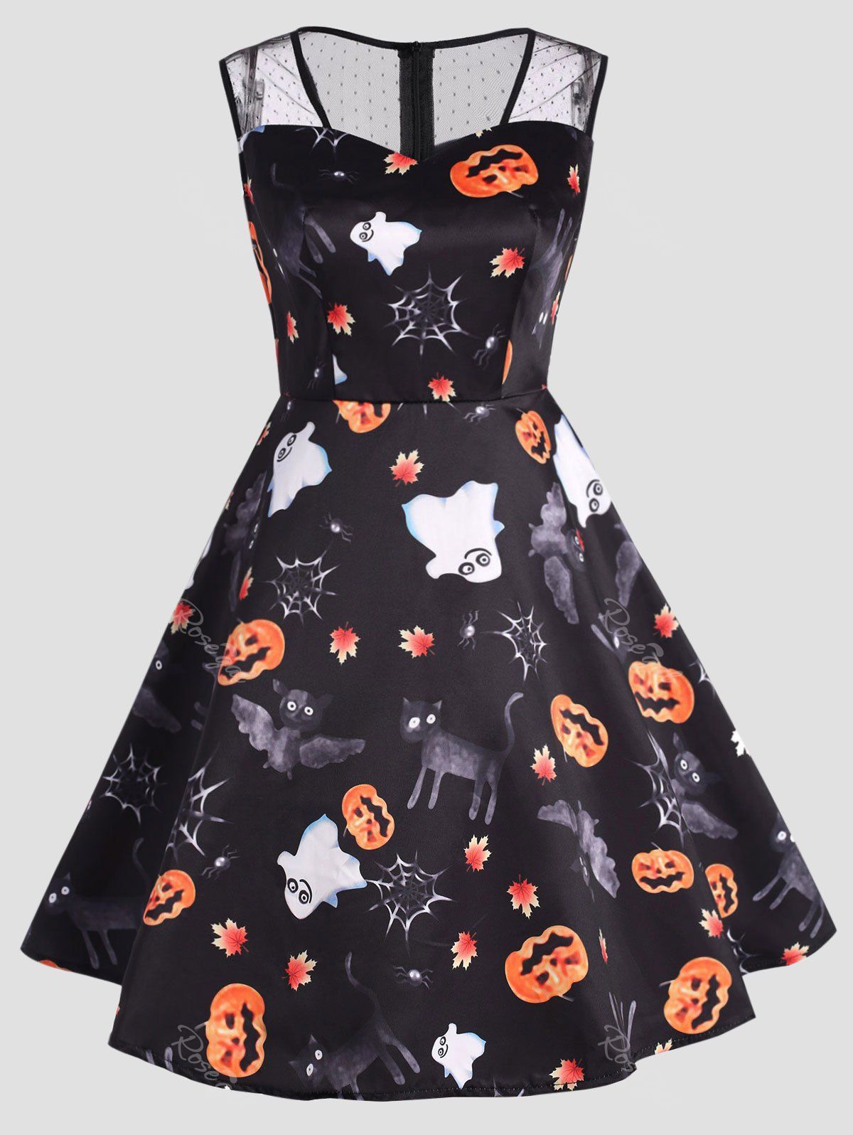 

Halloween Ghost Pumpkin Print Plus Size Dress, Black
