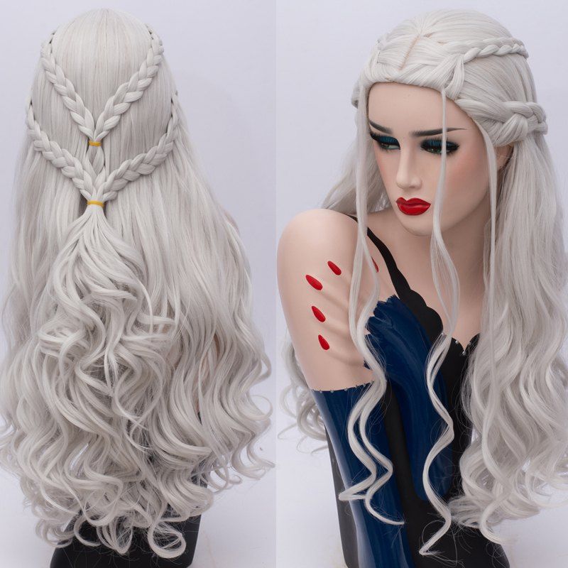 

Long Wavy Braids Synthetic Game of Thrones Daenerys Targaryen Cosplay Wig, Silver