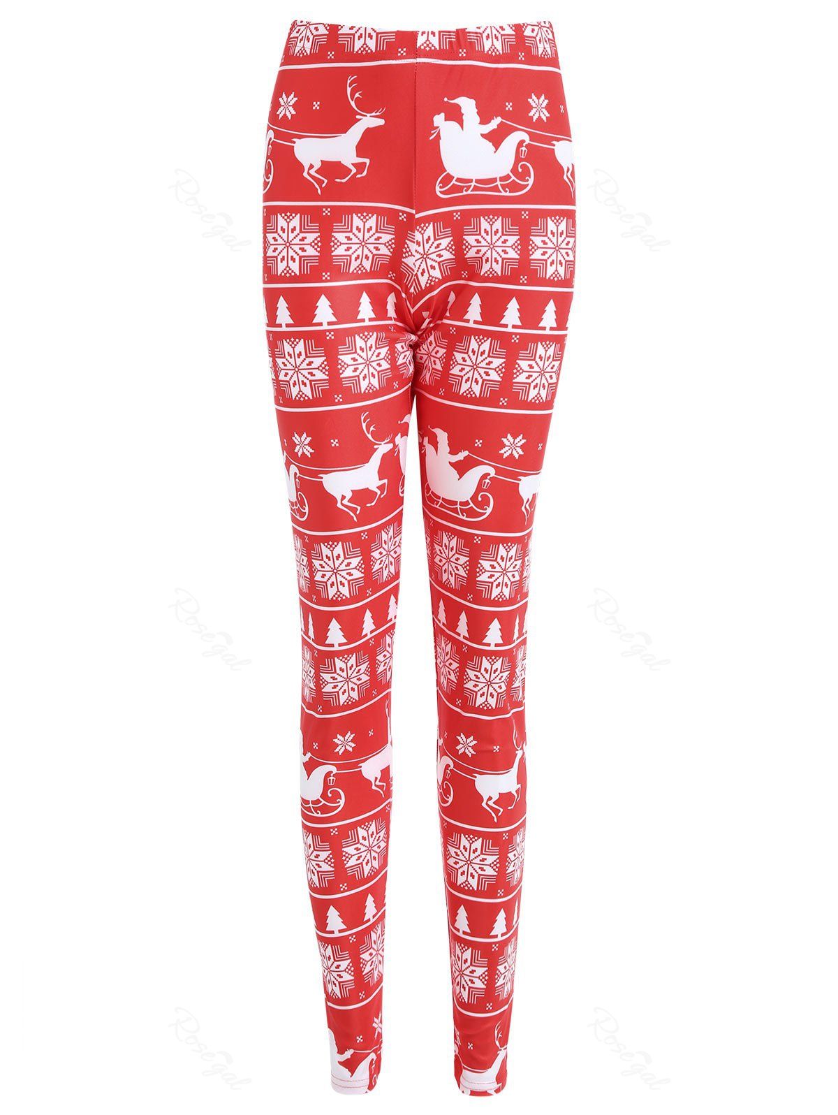 

Christmas Snowflake Elk Print Plus Size Leggings, Red