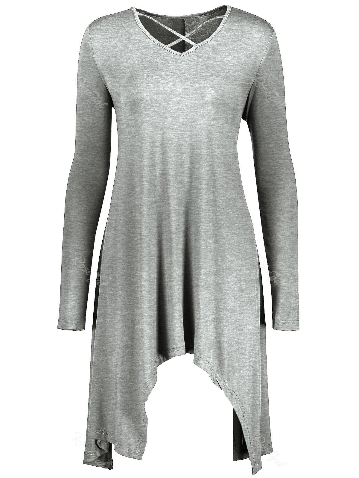 

Long Sleeve Plus Size Asymmetric Lattice Top, Gray