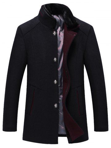 Black 3xl Faux Fur Collar Single Breasted Wool Blend Coat ...