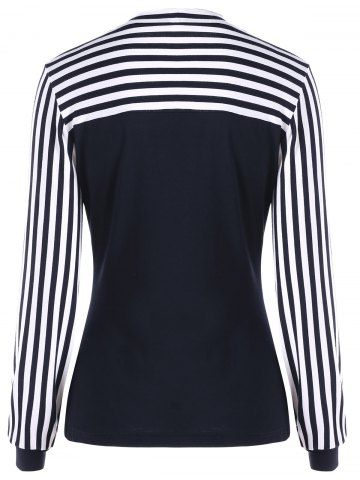 

Bowknot Long Sleeve Striped Top, Black