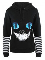 Halloween Cat Face Print Drawstring Hoodie -  