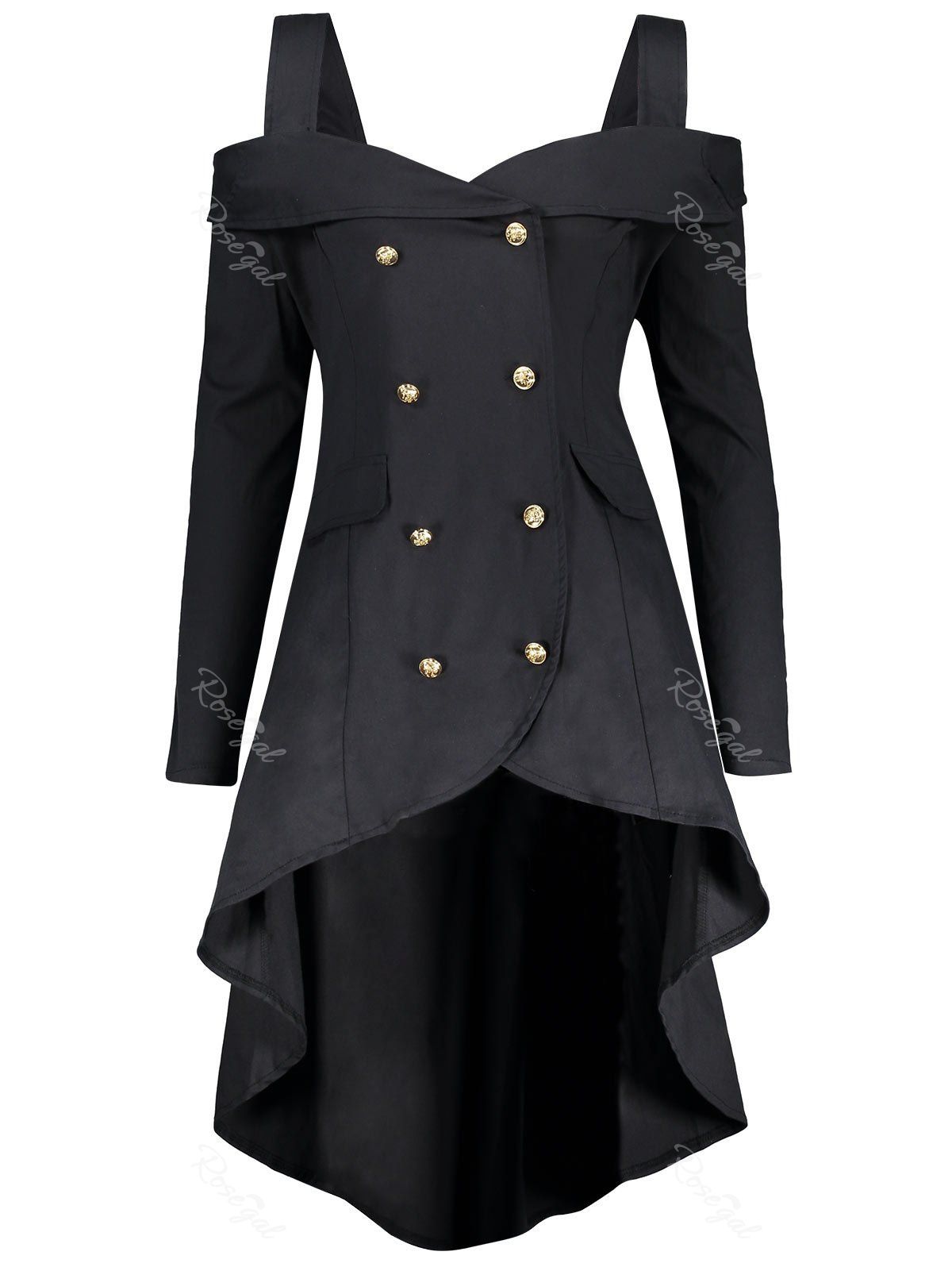 

Double Breasted Plus Size Off Shoulder Coat, Black
