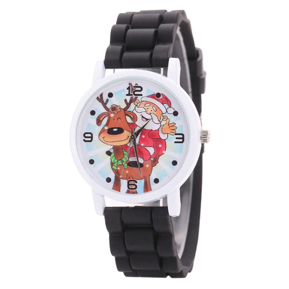 

Christmas Deer Santa Face Silicone Strap Watch, Black