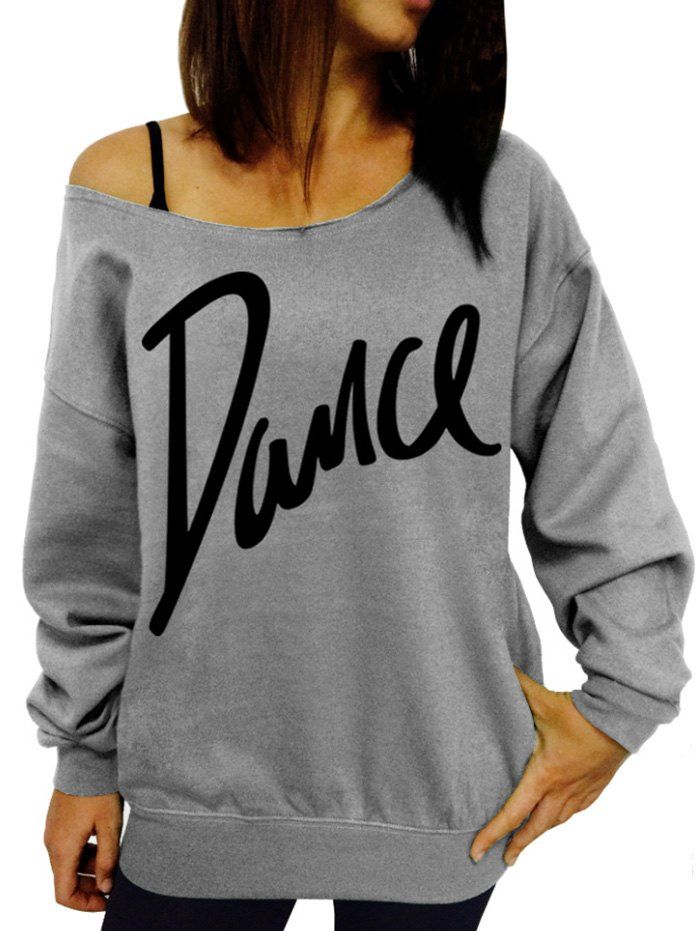

Skew Collar Dance Print Sweatshirt, Gray