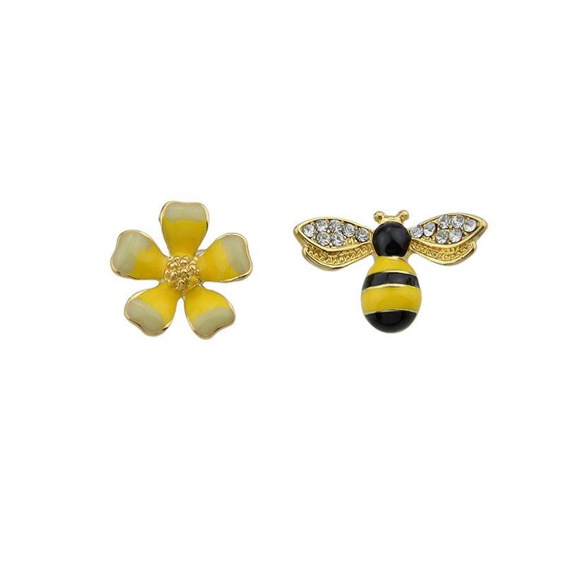 

Rhinestone Flower Alloy Bee Stud Earrings, Yellow