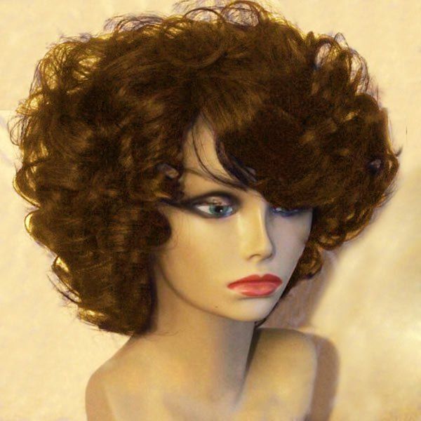 

Short Side Bang Fluffy Afro Curly Synthetic Wig, Brown