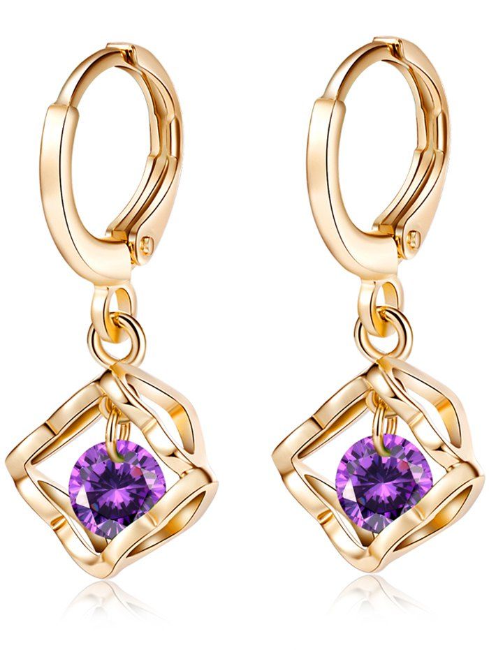 

Vintage Hollow Out Faux Gemstone Dangle Earrings, Purple