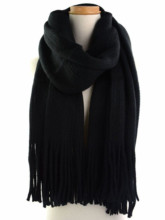 

Vintage Soft Fringed Knitted Shawl Scarf, Black