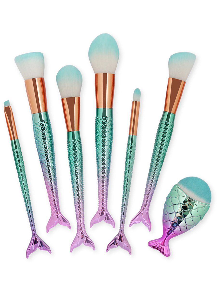 Fashion 7Pcs Mermaid Ombre Makeup Brush Set  