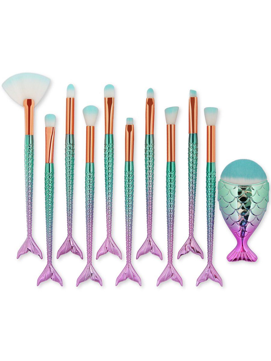 

11Pcs Mermaid Ombre Makeup Brush Set, Colormix