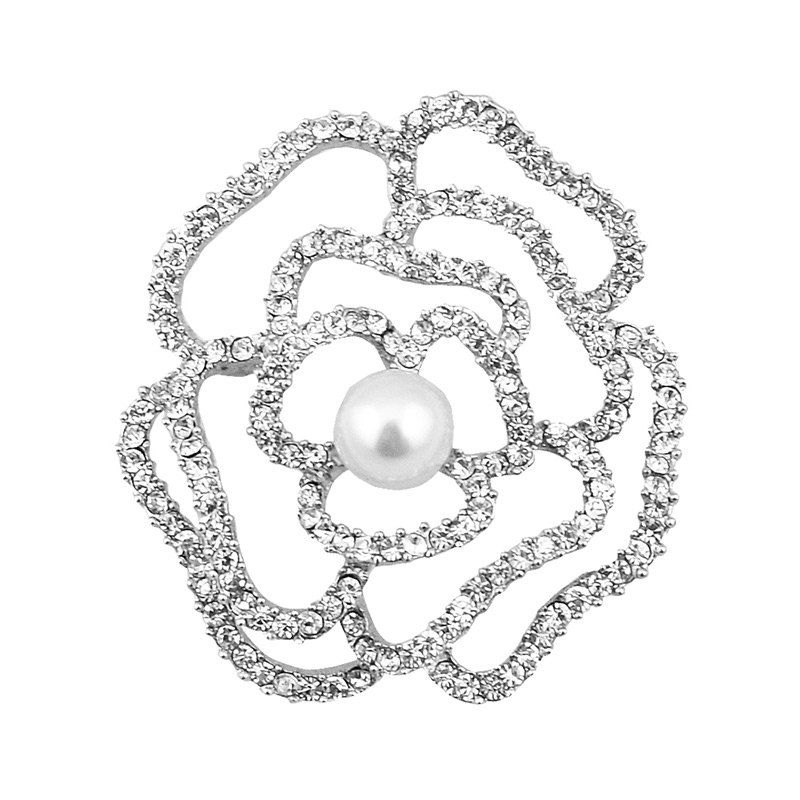 

Sparkly Rhinestone Faux Pearl Flower Brooch, Silver