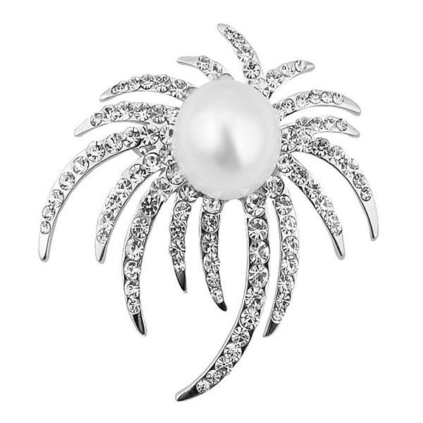 

Rhinestoned Faux Pearl Unique Brooch, Silver