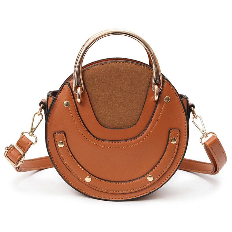 

Metal Ring Rivets Stitching Crossbody Bag, Brown