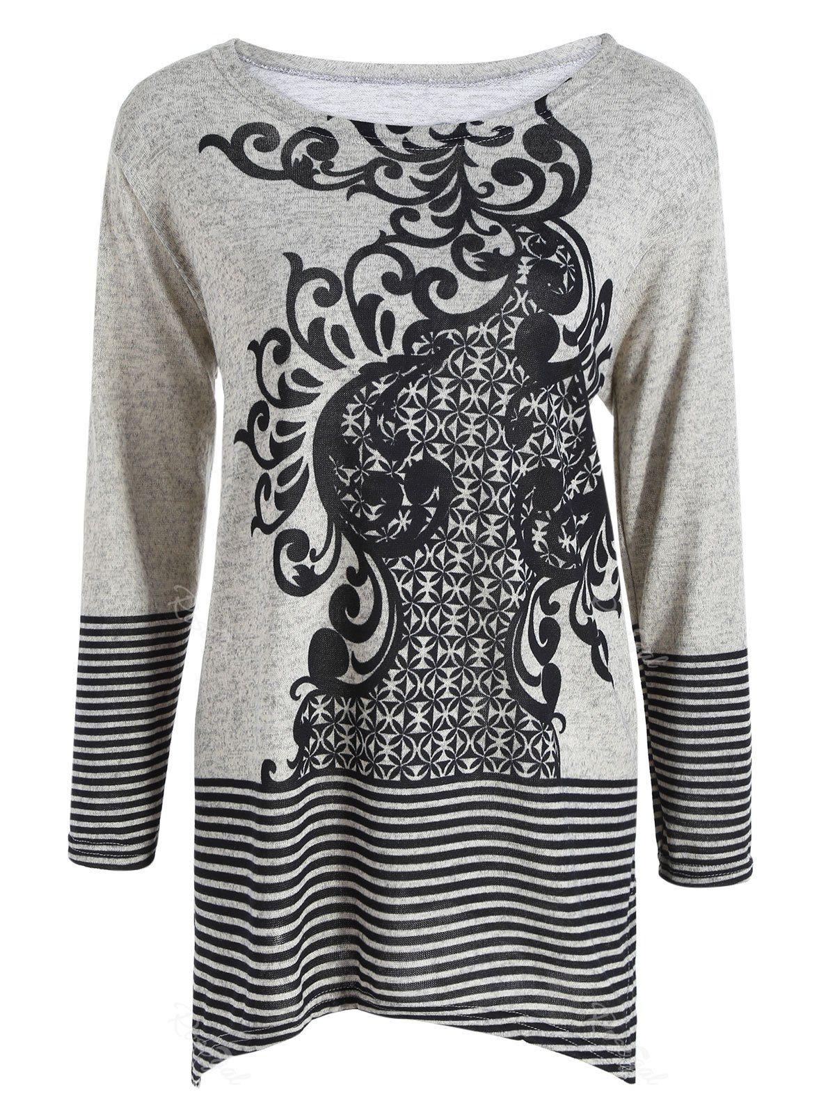 

Plus Size Asymmetrical Striped Geometric Jacquard Knitwear, Gray