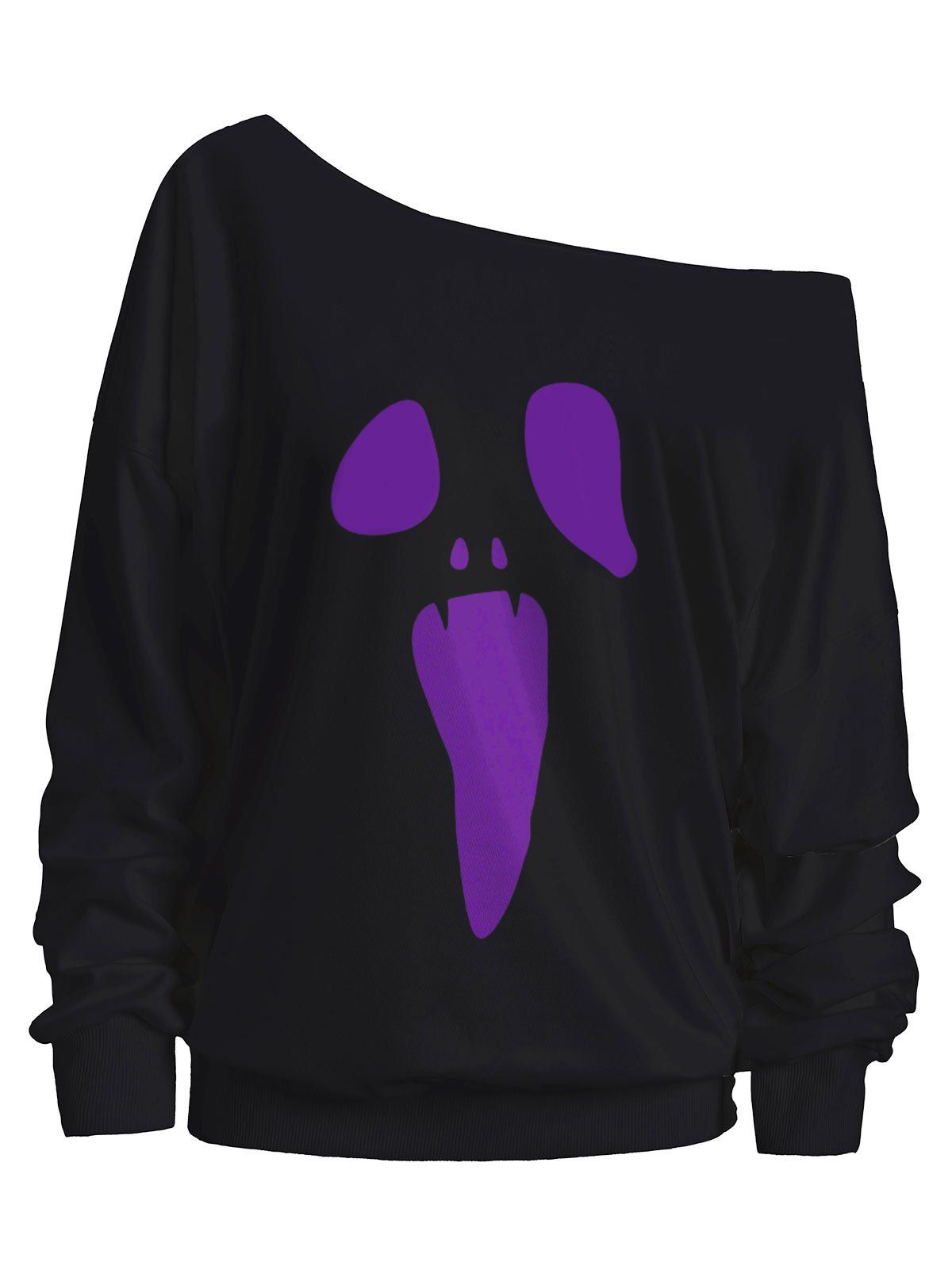 

Skew Neck Halloween Ghost Sweatshirt, Purple