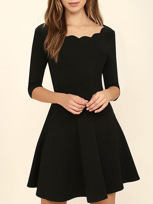 

Scoop Neck A Line Dress, Black