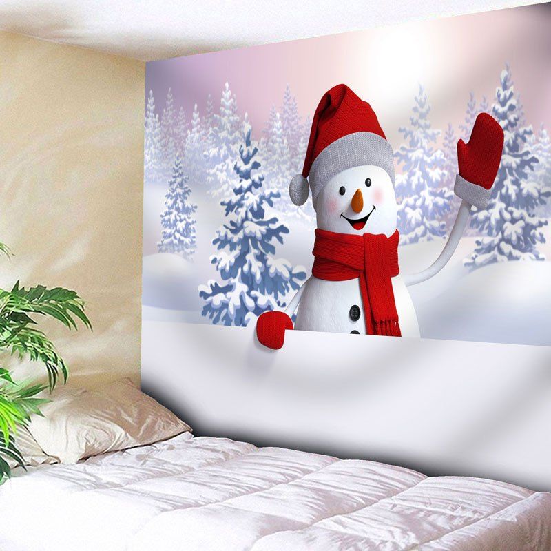 

Snowscape Snowman Print Wall Tapestry, White