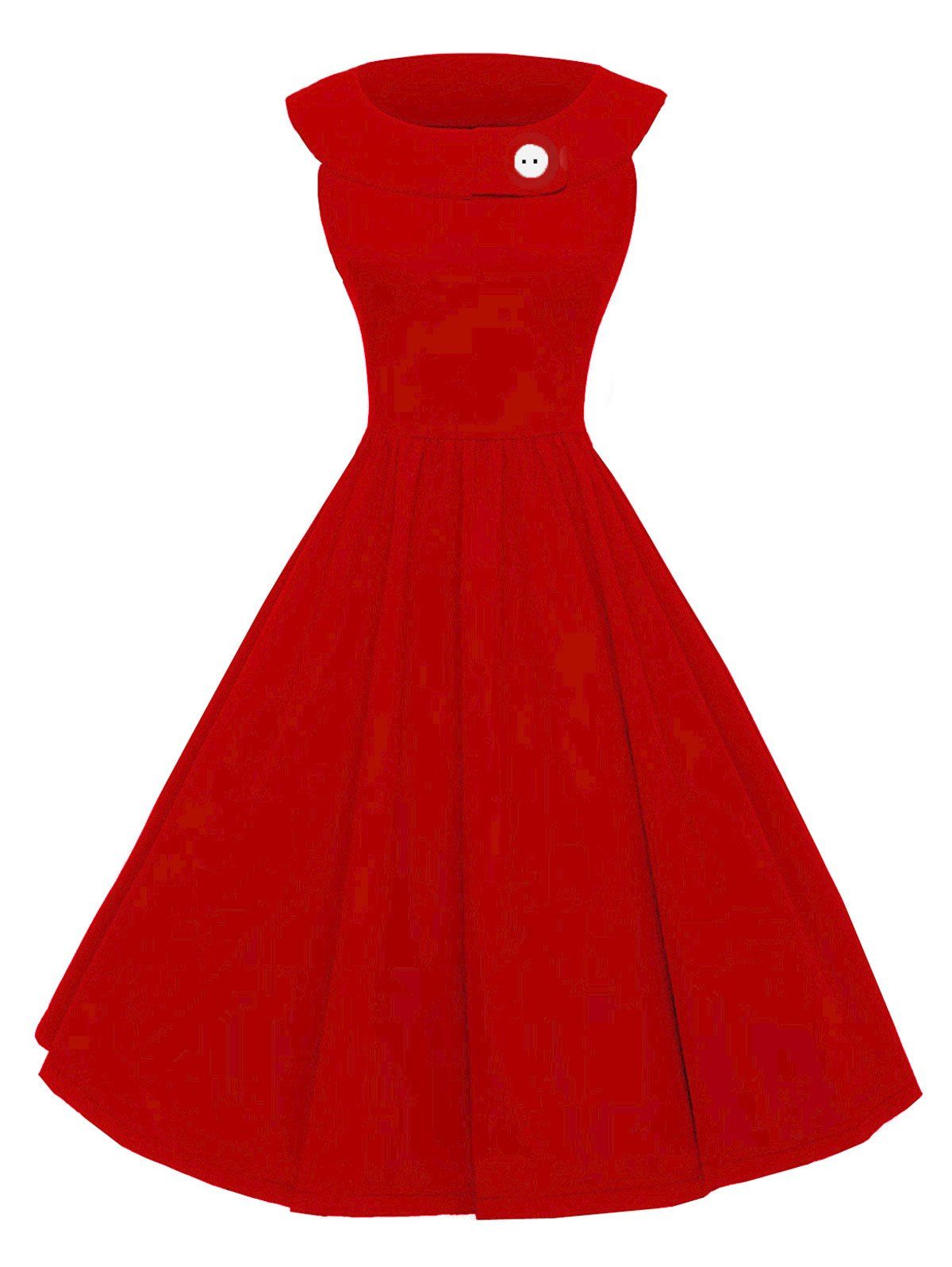 

Vintage Button Skater Semi Cocktail Pin Up Dress, Red