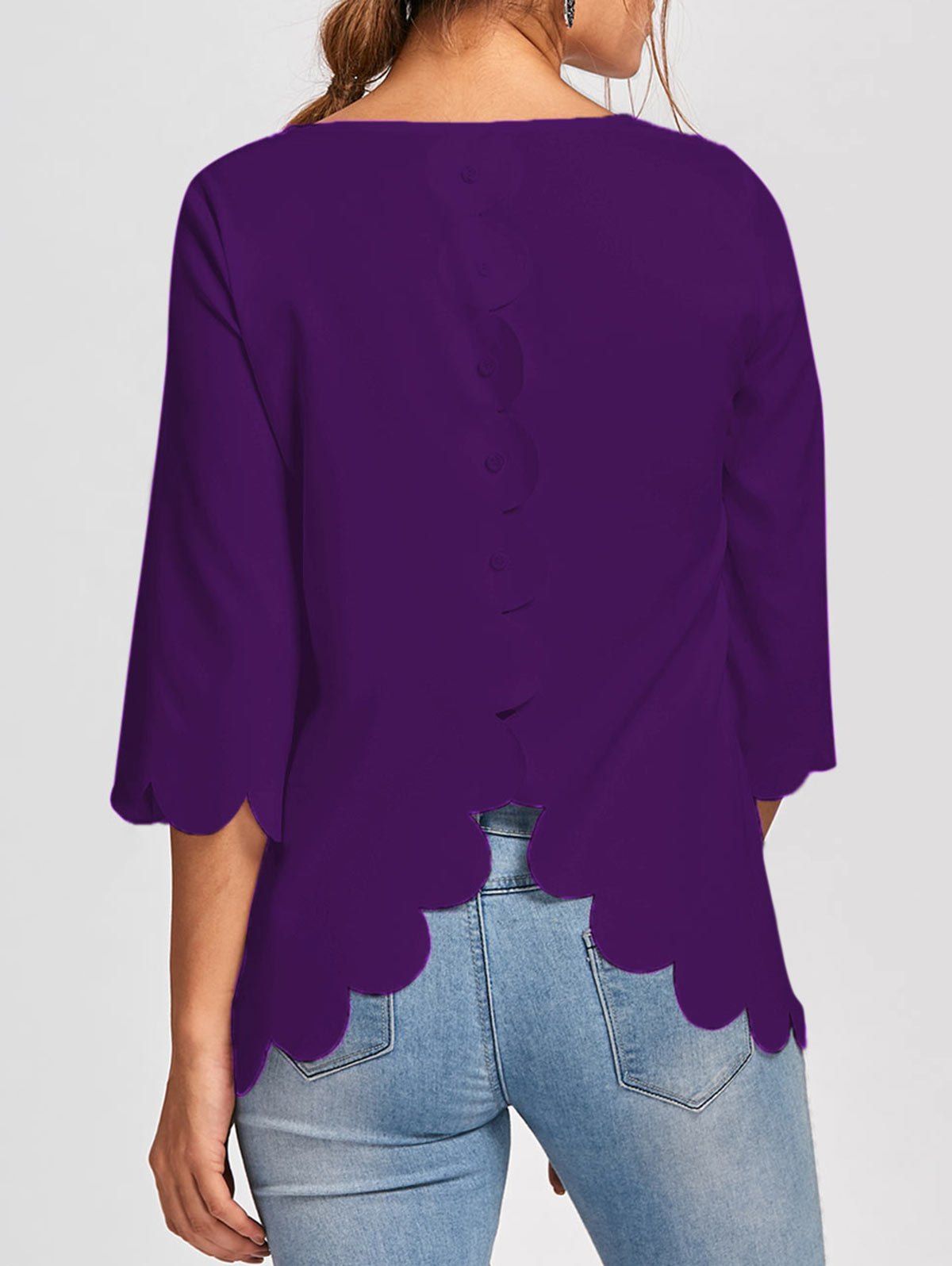 

Button Embellished Scalloped Edge Blouse, Purple