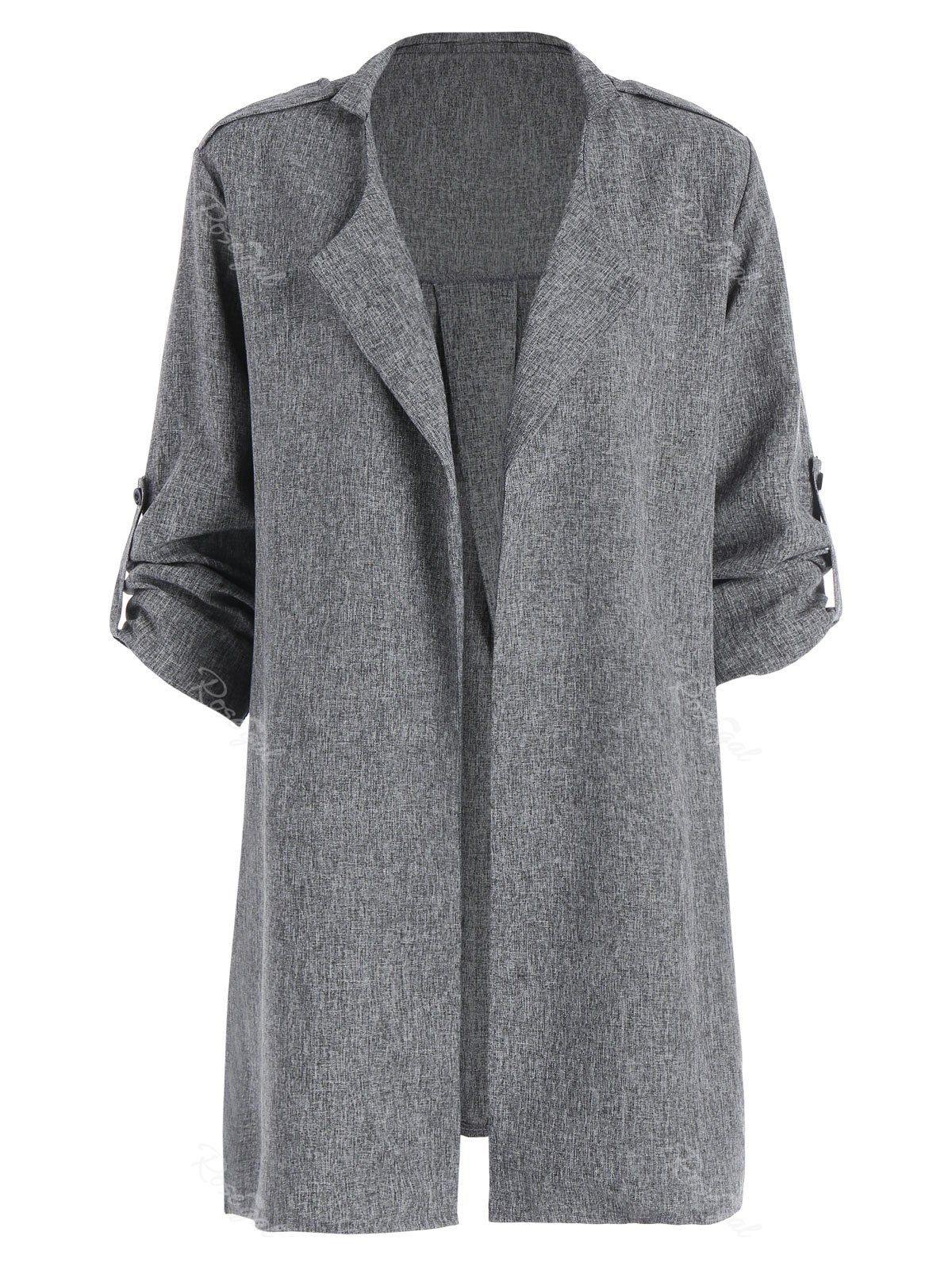 

Marled Roll Sleeve Plus Size Long Trench Coat, Gray