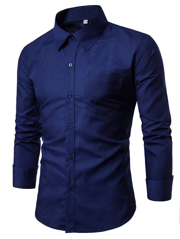 

Chest Pocket Slim Fit Long Sleeve Shirt, Cadetblue