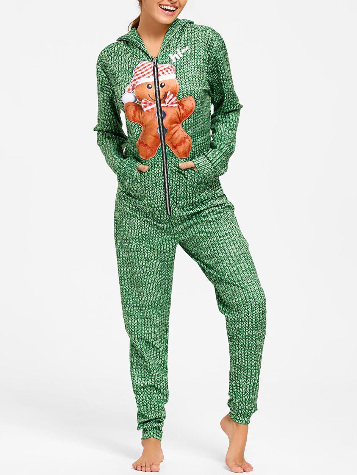 [37% OFF] Hooded One Piece Christmas Pajama | Rosegal