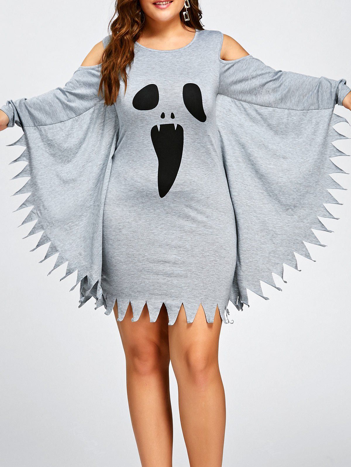 

Halloween Plus Size Bat Wing Ghost Print Dress, Gray
