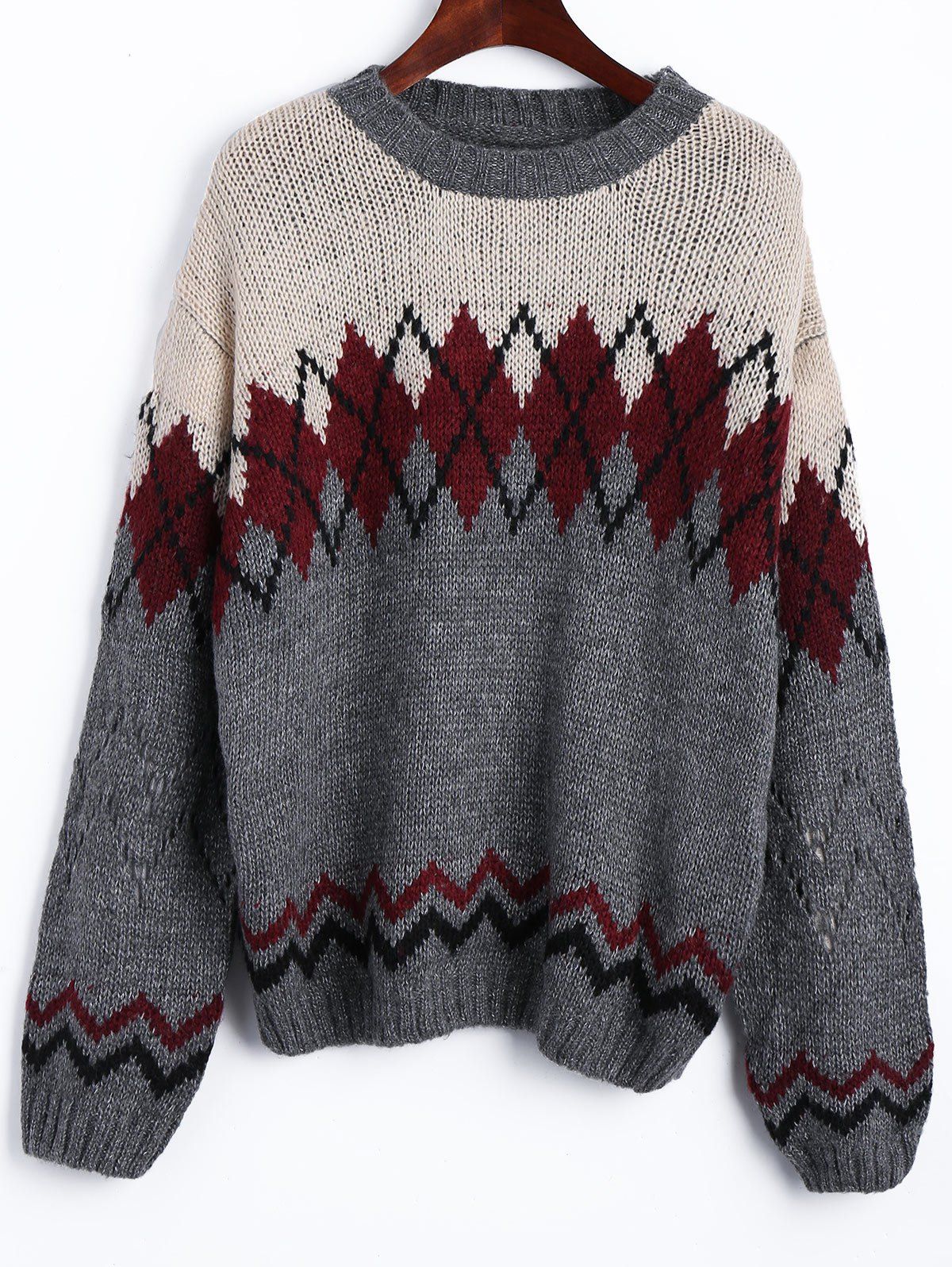 

Geometric Jacquard Drop Shoulder Sweater, Colormix