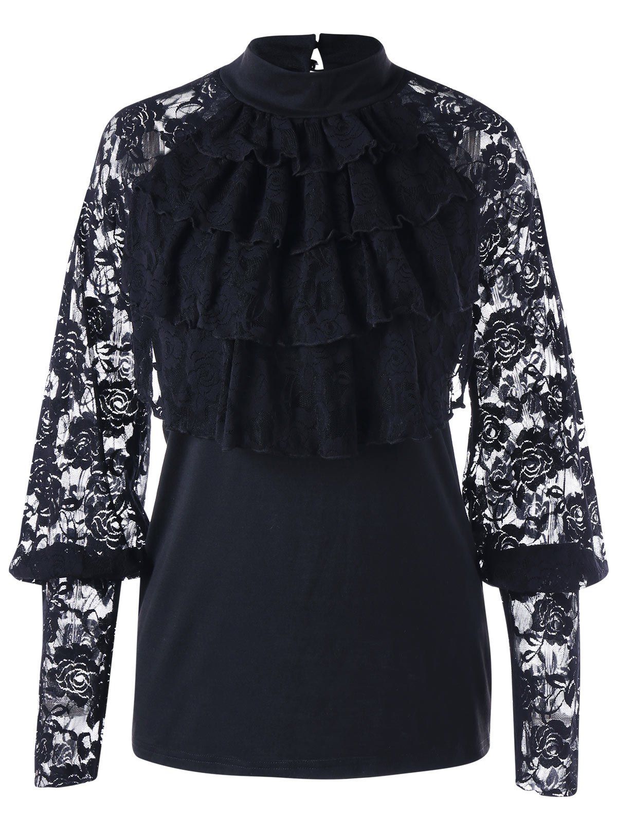 

Halloween Lace Trim Layered Ruffle Top, Black