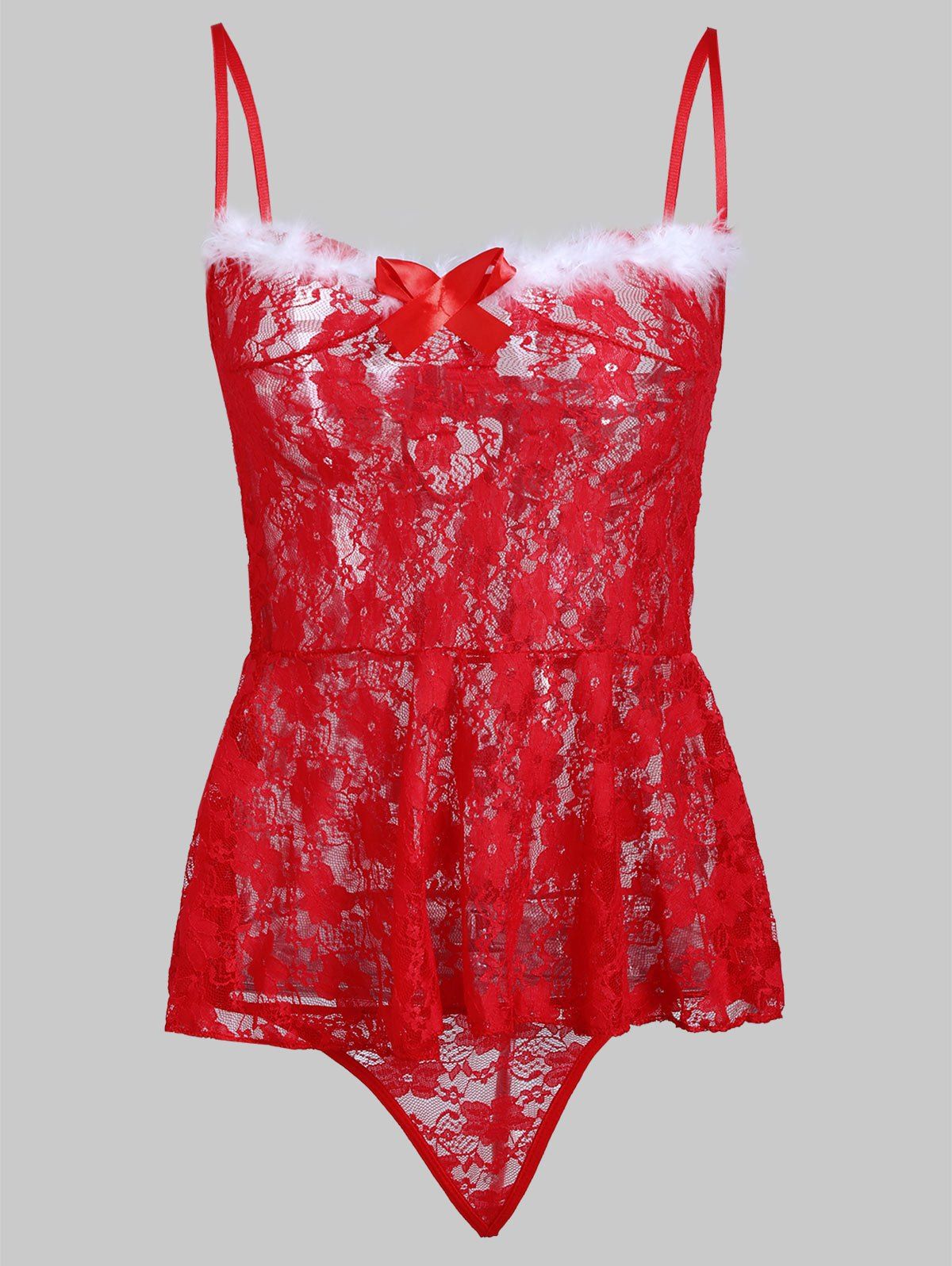 

Christmas Lace Sheer Slip Babydoll, Red