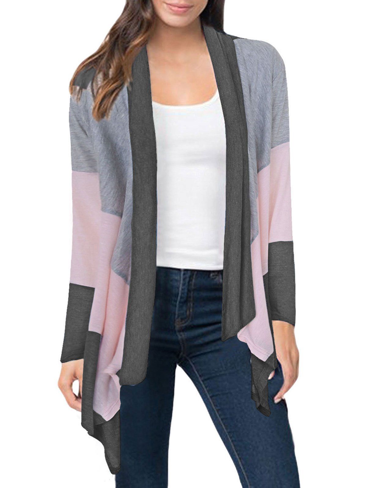 

Color Block Asymmetric Cardigan, Dark gray
