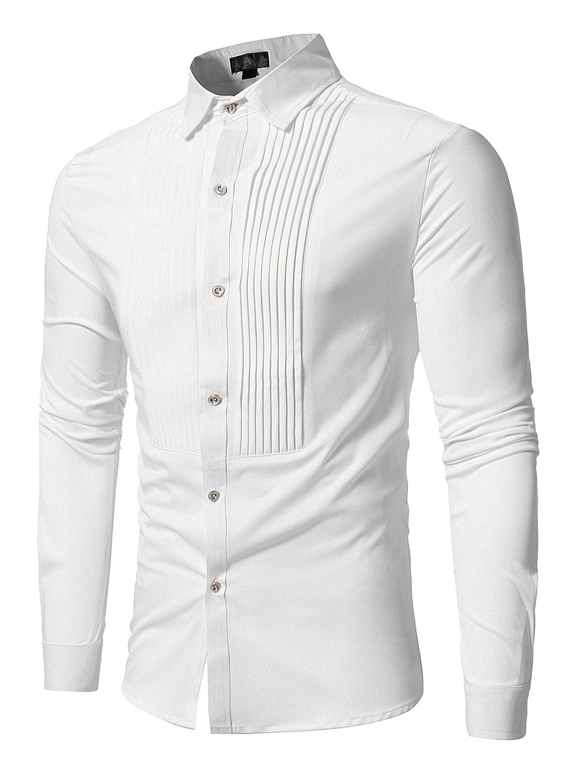 

Front Pleated Button Long Sleeve Shirt, White