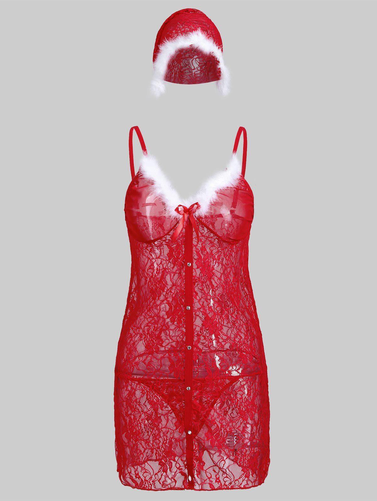 

Christmas Lace See Through Dress, Red