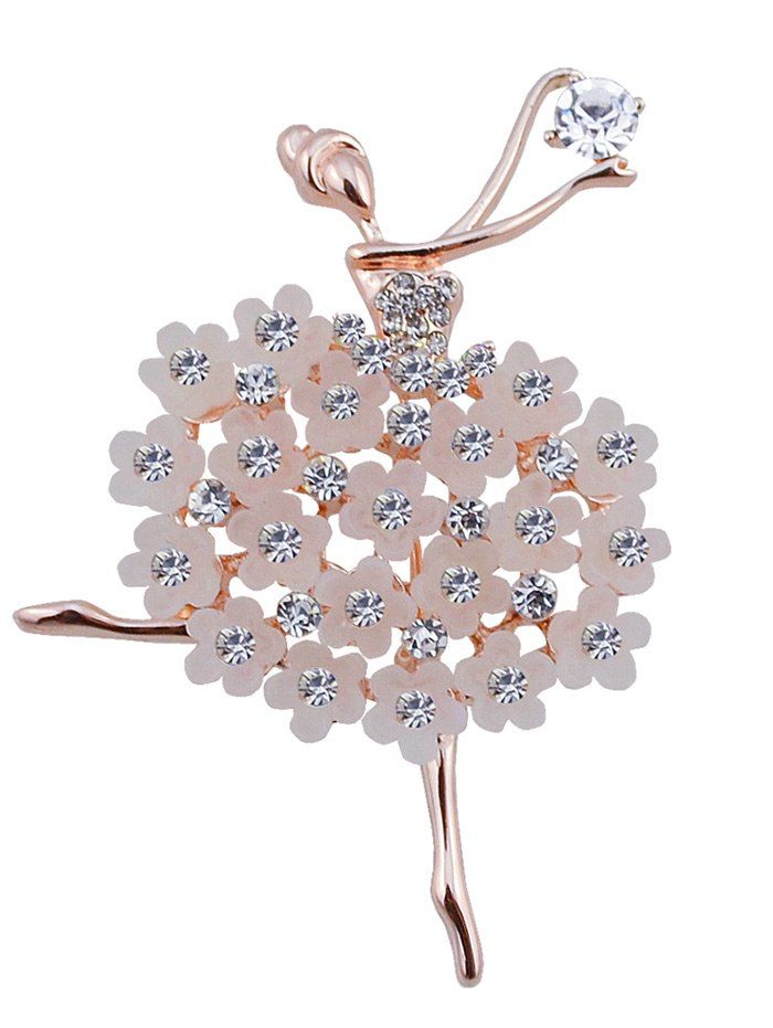 

Rhinestoned Flower Dancing Fairy Brooch, White