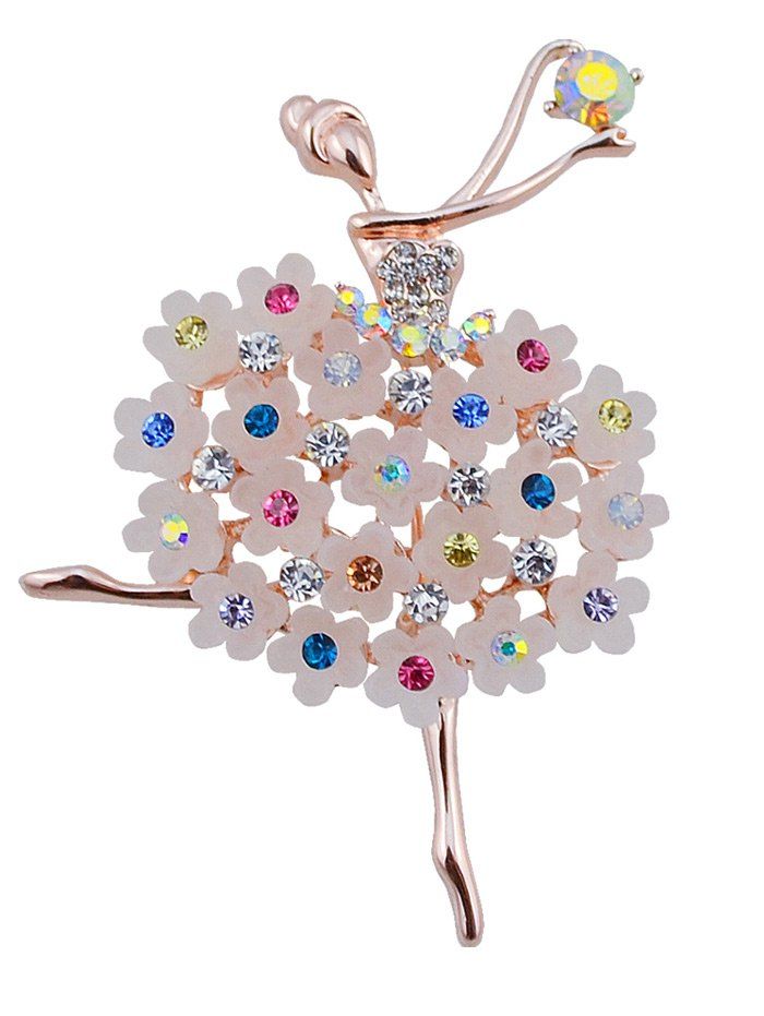 

Rhinestoned Flower Dancing Fairy Brooch, Colormix