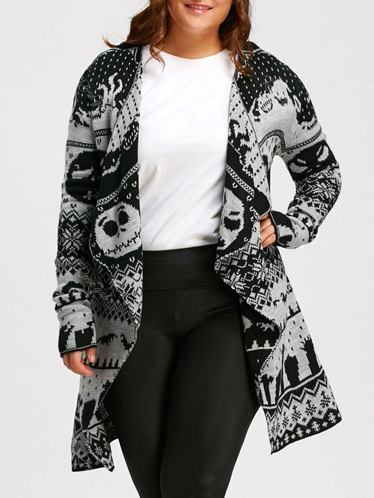 

Halloween Skull Plus Size Knitted Tunic Cardigan, Black