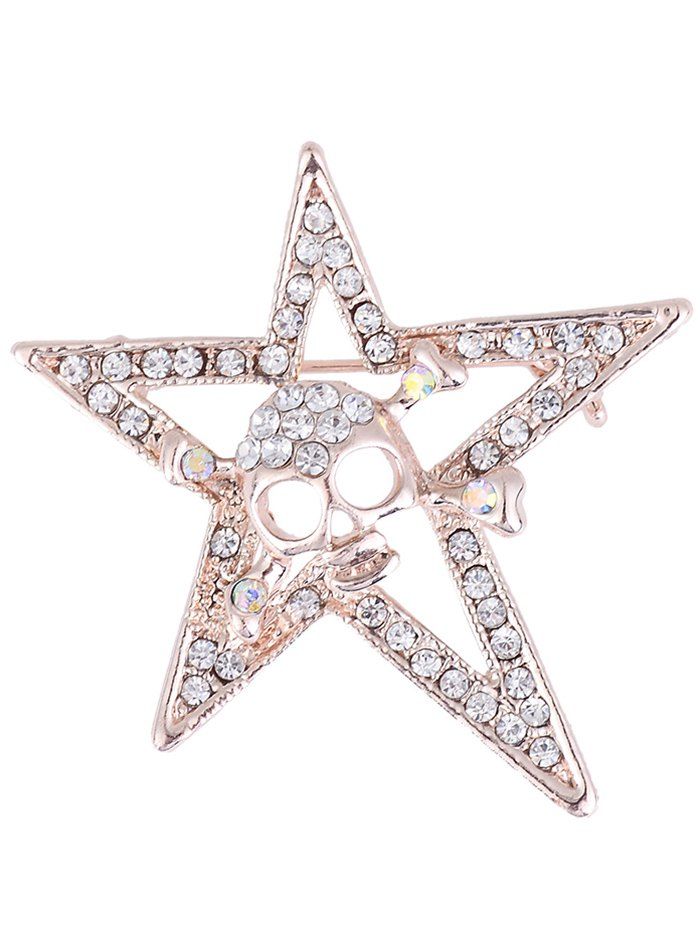 

Rhinestone Insert Halloween Skull Star Alloy Brooch, Golden