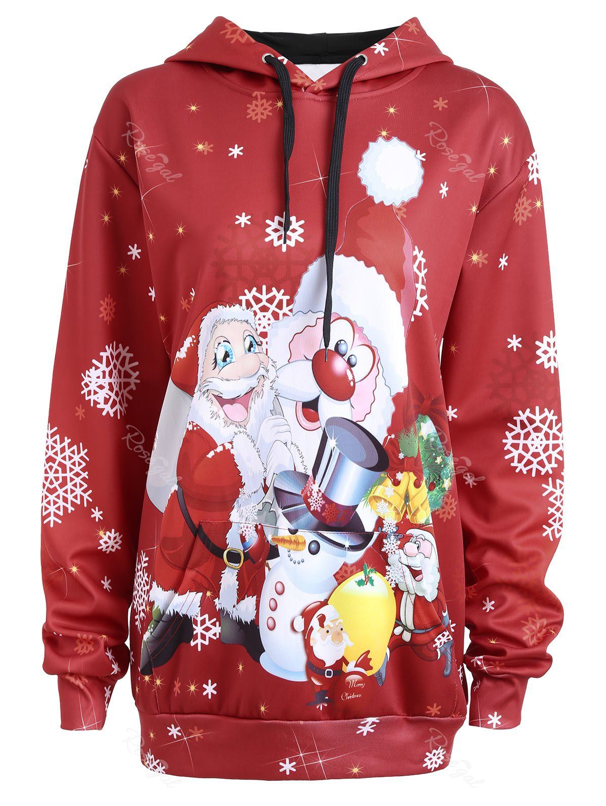

Christmas Snowman Santa Claus Plus Size Hoodie, Red