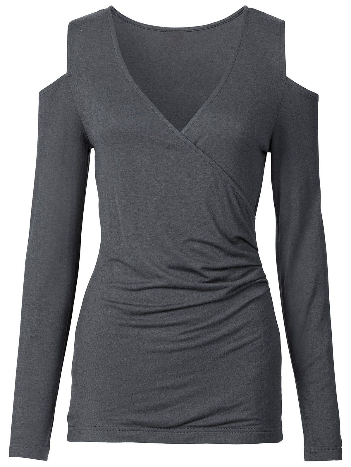 

Cold Shoulder Plunging Neck Surplice Top, Gray