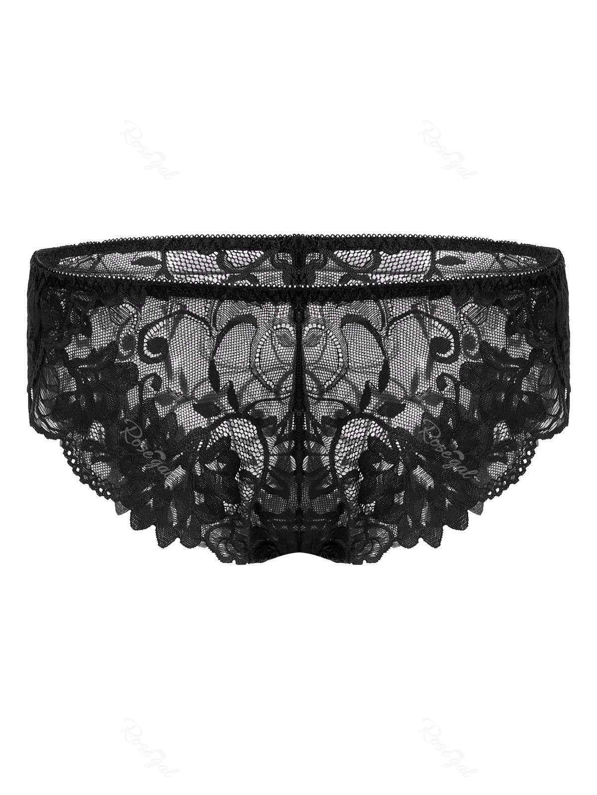 

Plus Size Sheer Lace Crochet Panties, Black