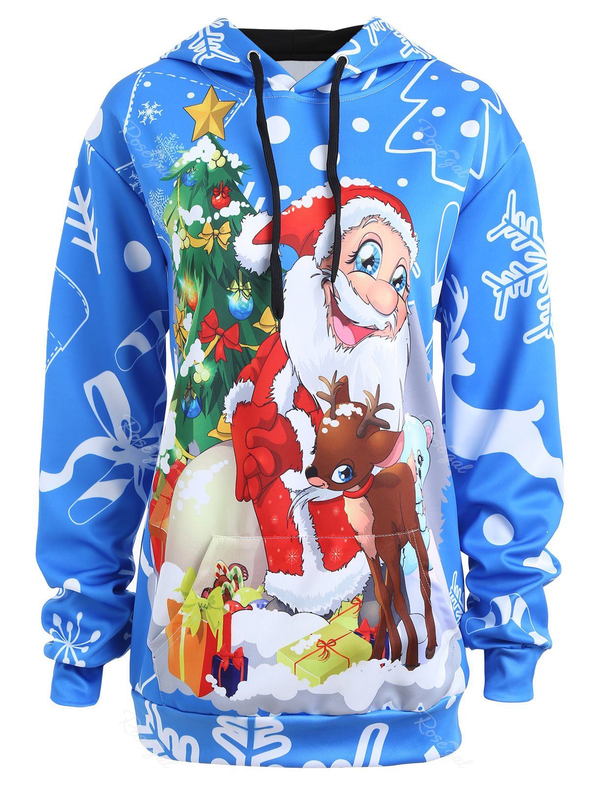 

Plus Size Christmas Snowflake Santa Claus Hoodie, Blue