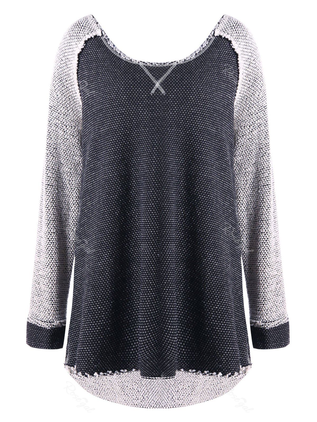 

Plus Size Contrast Color High Low Scoop Neck Knitwear, Black